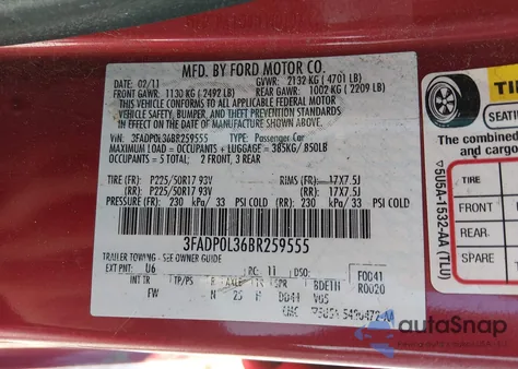 2011 Ford Fusion Hybrid from USA, damaged, VIN 3FADP0L36BR259555